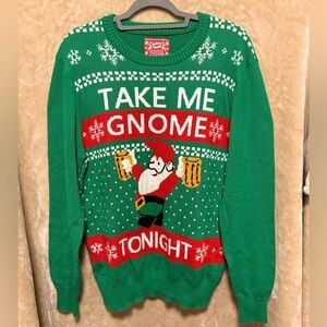 NWT Take Me Gnome Tonight Ugly Christmas Sweater Gnome Beer Funny Holiday Green